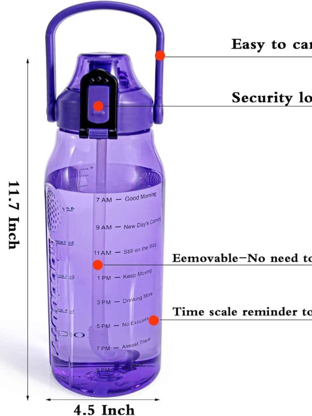 Half Gallon/64oz Water Bottle with Straw Bran New (Purple) - Picture 2 of 7
